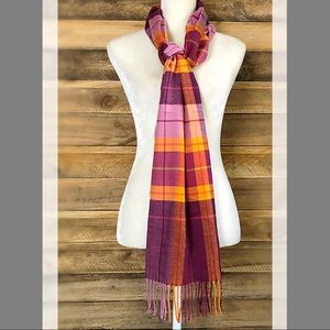 Cashmere blend pink and orange plaid scarf